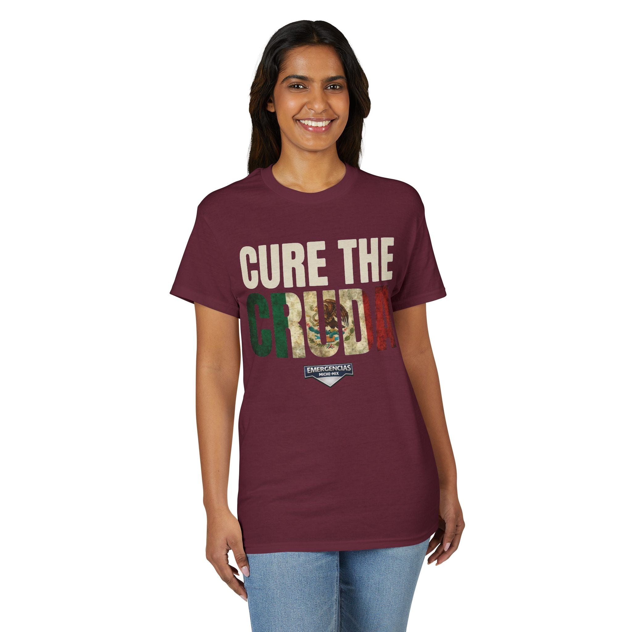Cure The Cruda T-Shirt – Retro Mexican Flag Design FOR WOMAN  (Emergencias)